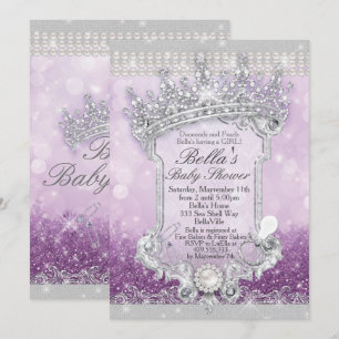 Purple Royal Bling Glitter Baby Shower Invitations