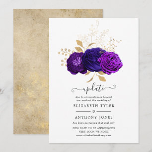 Purple, Royal Blue and Gold Floral Wedding Update Invitation