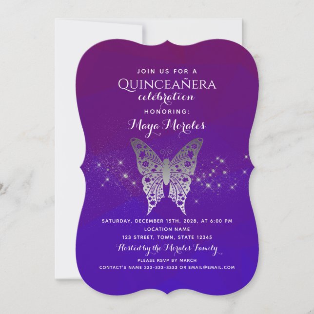 Purple Royal Blue Quinceanera Invitation (Front)