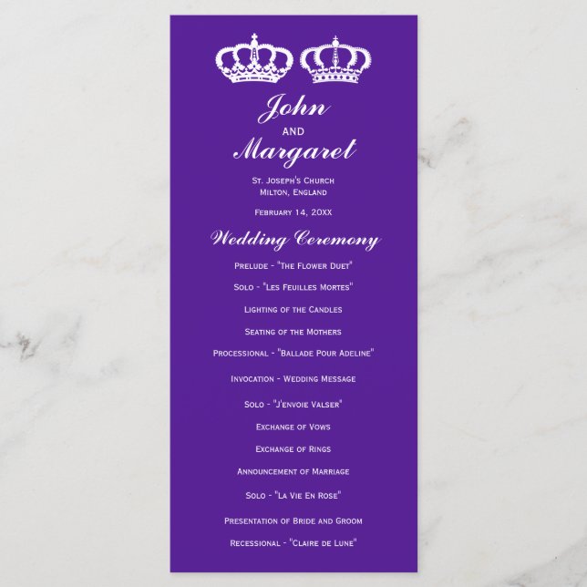 Purple Royal Couple Wedding Program Programme (Front)