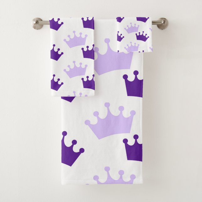 Purple Royal Crowns Fairytale Prince Storybook Bath Towel Set (Insitu)