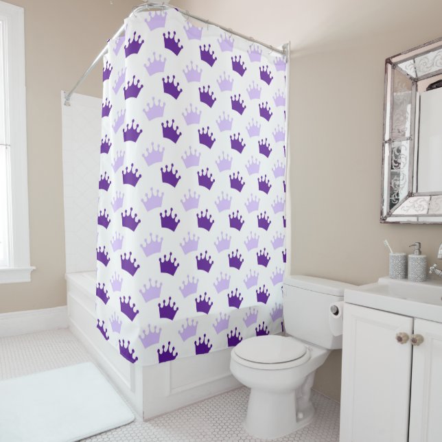 Purple Royal Crowns Fairytale Prince Storybook Shower Curtain (In Situ)