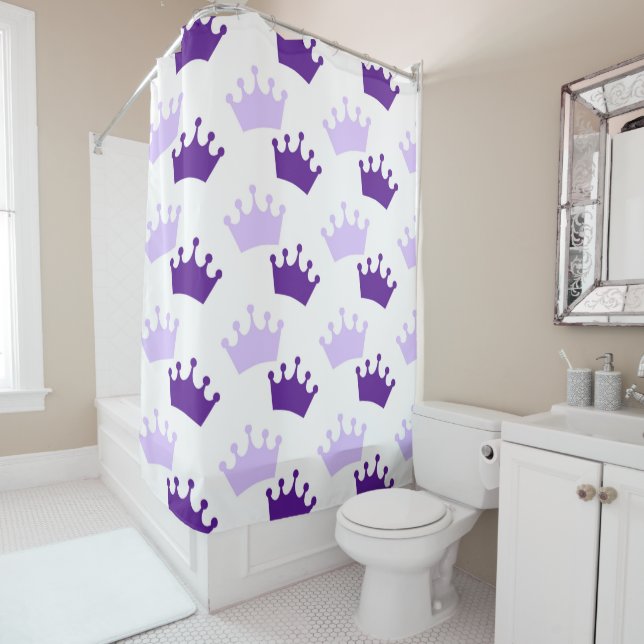 Purple Royal Crowns Fairytale Prince Storybook Shower Curtain (In Situ)