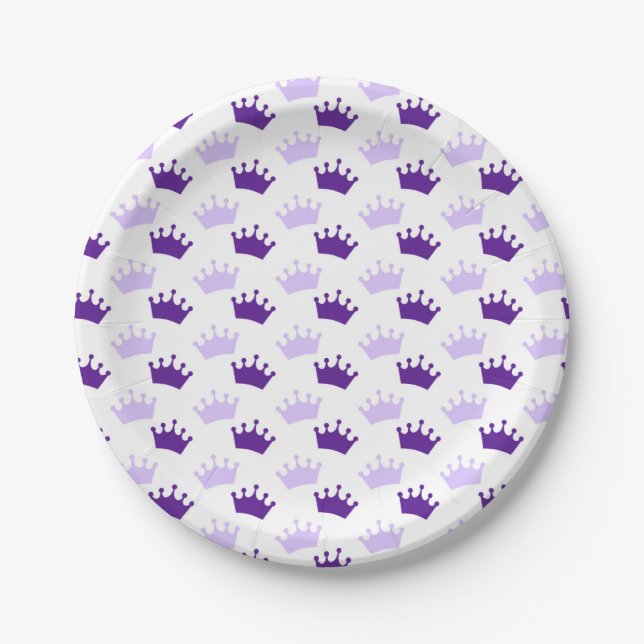 Purple Royal Crowns Fairytale Princess Baby Shower Paper Plate (Front)