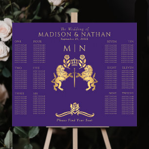 Purple Royal Lion Gold Wedding Seating Chart