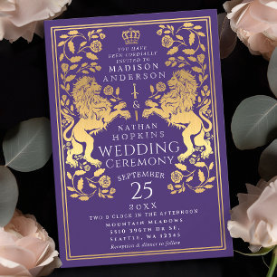 Purple Royal Lion Mediaeval Gold Wedding Invitatio Invitation