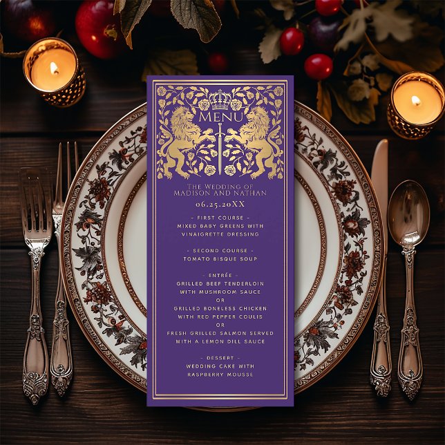 Purple Royal Lion Mediaeval Sword Wedding Flat Men Menu (Creator Uploaded)