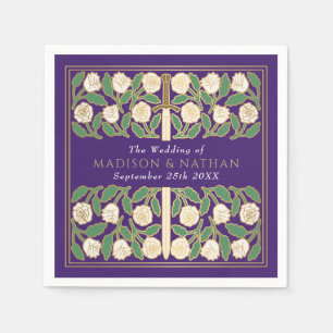 Purple Royal Mediaeval Gold Floral Sword Wedding Napkin