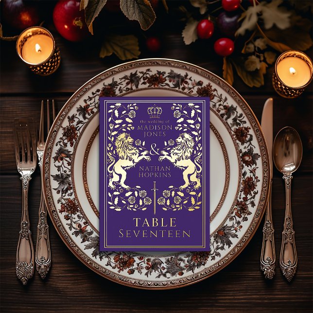 Purple Royal Mediaeval Lion Wedding Foil Table Car (Creator Uploaded)