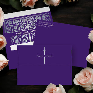 Purple Royal Mediaeval Silver Sword Wedding Envelope