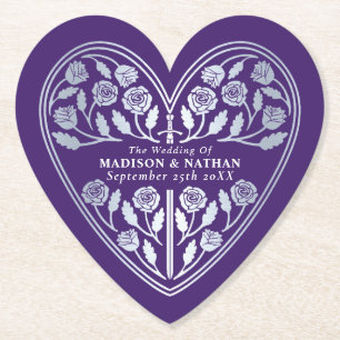 Purple Royal Mediaeval Silver Sword Wedding Paper Coaster