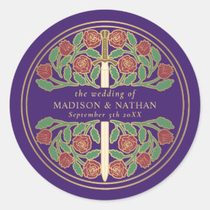 Purple Royal Mediaeval Sword Wedding Classic Round Sticker