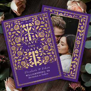 Purple Royal Mediaeval Sword Wedding Photo Save The Date