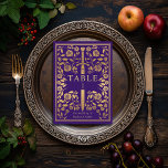 Purple Royal Mediaeval Sword Wedding Table Number<br><div class="desc">Celebrate your special day with this Royal Mediaeval Sword Wedding design. The design on the back of the invite is NOT real gold foil. Items are printed exactly as they appear on your screen when you add to the cart, so personalise and add each table number that you need to...</div>