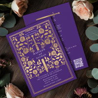 Purple Royal Medieval Gold Sword Wedding QR Code