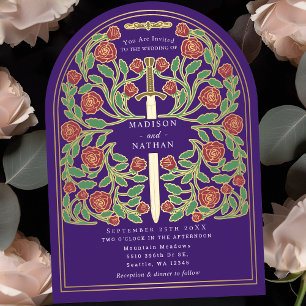 Purple Royal Medieval Sword Wedding Arch Invitation