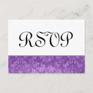 Purple RSVP Grunge Damask Wedding V2 Card