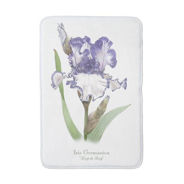 Purple Ruffled Iris Bath Mat (Front Vertical)