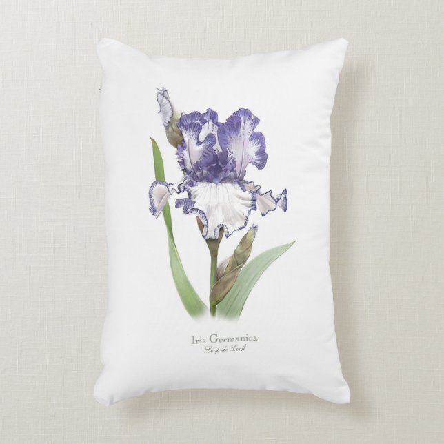 Purple Ruffled Iris Floral Botanical Art  Decorative Cushion (Front(Vertical))