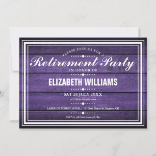 Purple Rustic Barn Wood Retirement Party Invitation