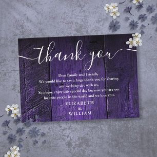 Purple Rustic Barn Wood Wedding Thank You Place Card