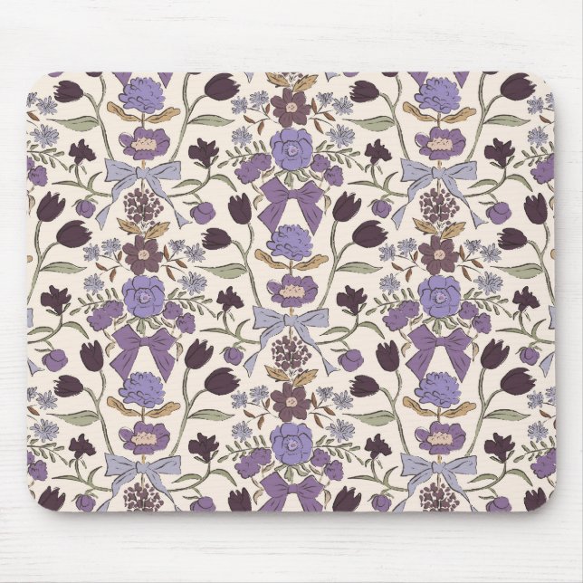 Purple Rustic Bows and Blossoms Mouse Mat (Front)