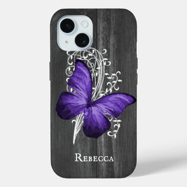 Purple Rustic Butterfly Personalised Case-Mate iPhone Case (Back)