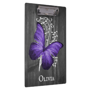 Purple Rustic Butterfly Personalised Clipboard