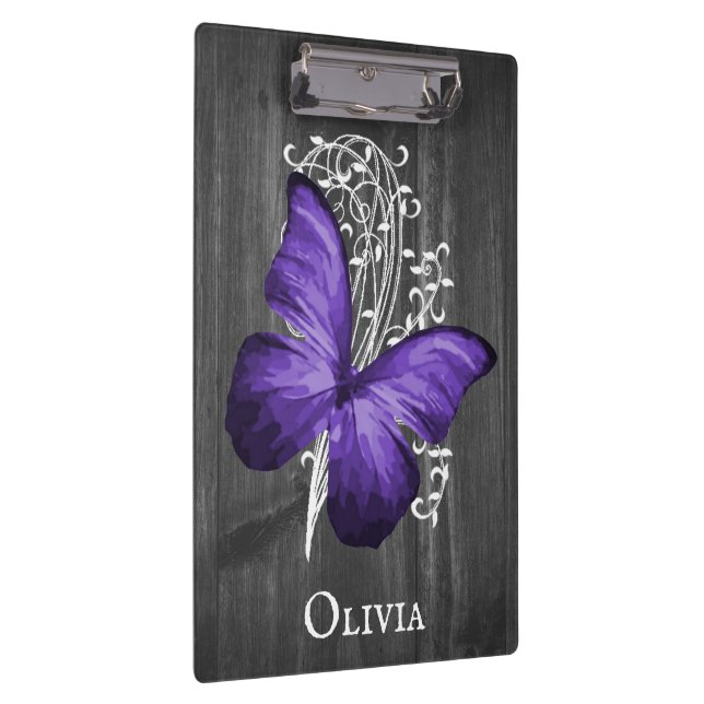 Purple Rustic Butterfly Personalised Clipboard (Right)