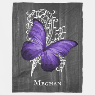 Purple Rustic Butterfly Personalised Fleece Blanket