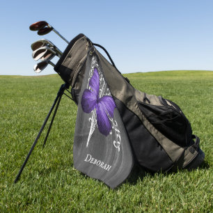 Purple Rustic Butterfly Personalised Golf Towel