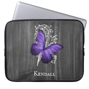Purple Rustic Butterfly Personalised Laptop Sleeve