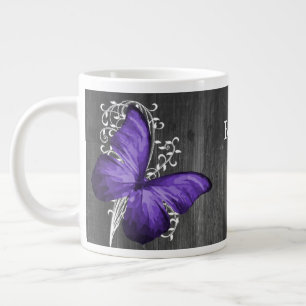 Purple Rustic Butterfly Personalised Large Coffee Mug