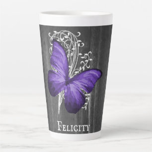 Purple Rustic Butterfly Personalised Latte Mug