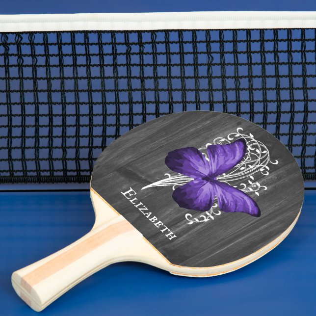 Purple Rustic Butterfly Personalised Ping Pong Paddle (Insitu)
