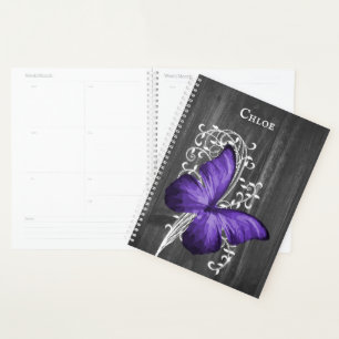Purple Rustic Butterfly Personalised Planner