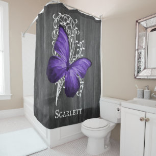 Purple Rustic Butterfly Personalised Shower Curtain