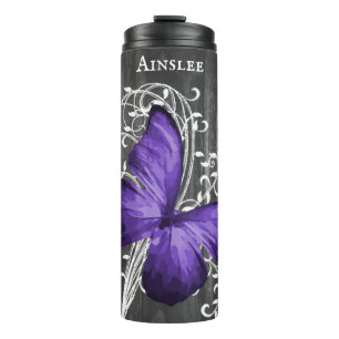 Purple Rustic Butterfly Personalised Thermal Tumbler