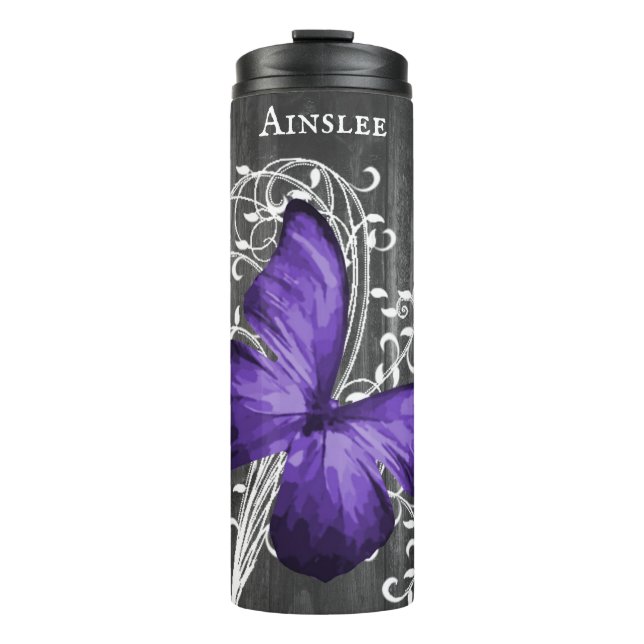 Purple Rustic Butterfly Personalised Thermal Tumbler (Front)