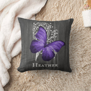 Purple Rustic Butterfly Personalised Throw Pillow
