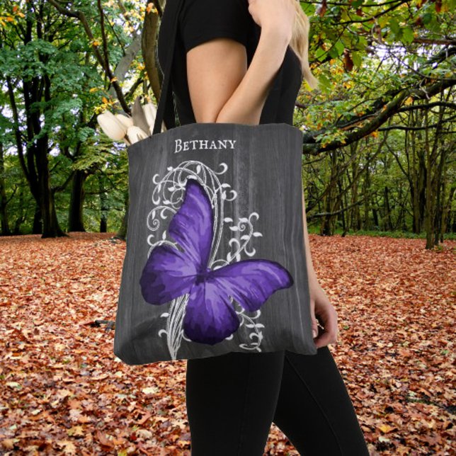 Purple Rustic Butterfly Personalised Tote Bag (Purple Rustic Butterfly Personalized Tote Bag)