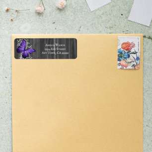 Purple Rustic Butterfly Return Address Label