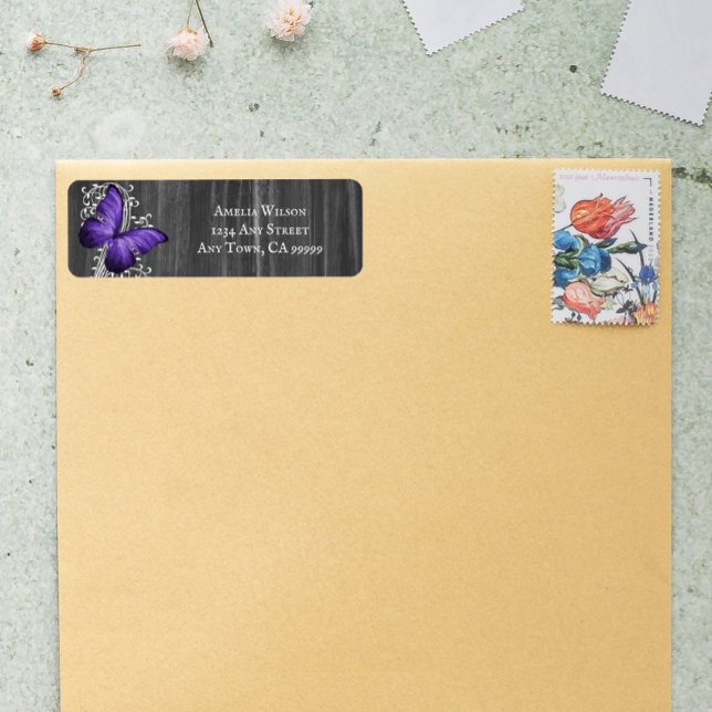 Purple Rustic Butterfly Return Address Label (Creator Uploaded)