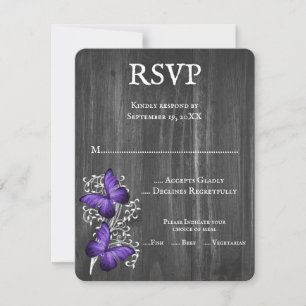 Purple Rustic Butterfly Wedding RSVP Card