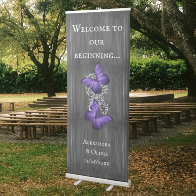 Purple Rustic Butterfly Wedding Welcome Banner (Purple Rustic Butterfly Wedding Welcome Banner)
