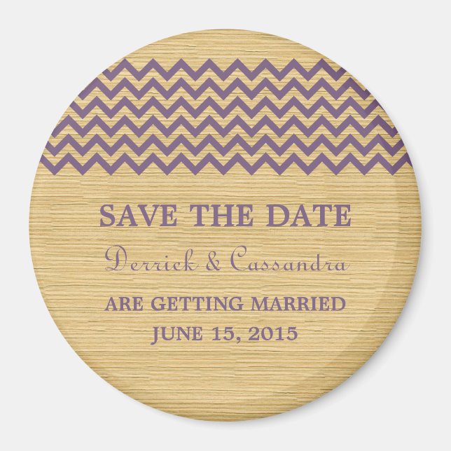 Purple Rustic Chevron Save the Date Magnet (Front)