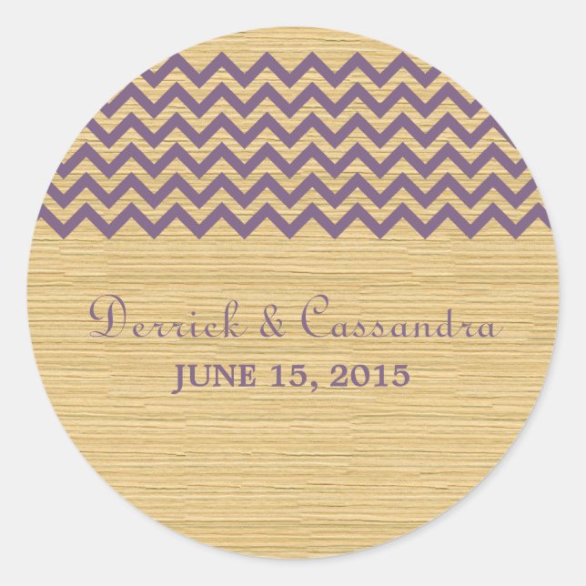 Purple Rustic Chevron Wedding Stickers (Front)