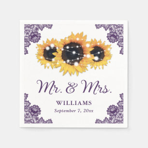 Purple Rustic Chic Lace Sunflower Wedding Napkin