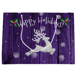 Purple Rustic Christmas Reindeer Gift Bag