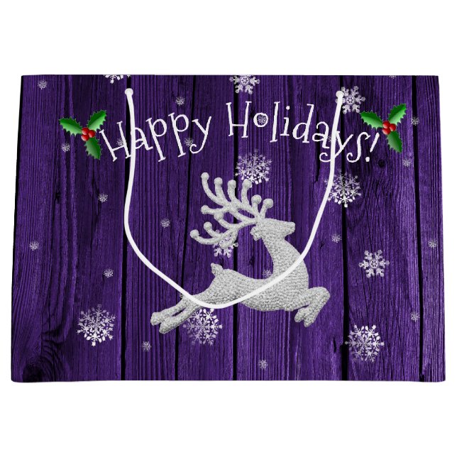 Purple Rustic Christmas Reindeer Gift Bag (Front)